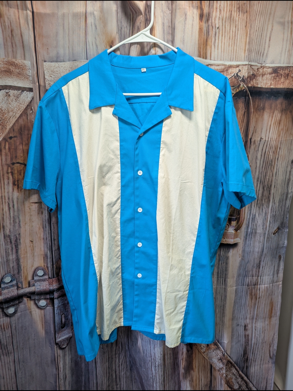 Men's Two-Tone Blue and White Vertical Stripe Short-Sleeve Button-Down Shirt